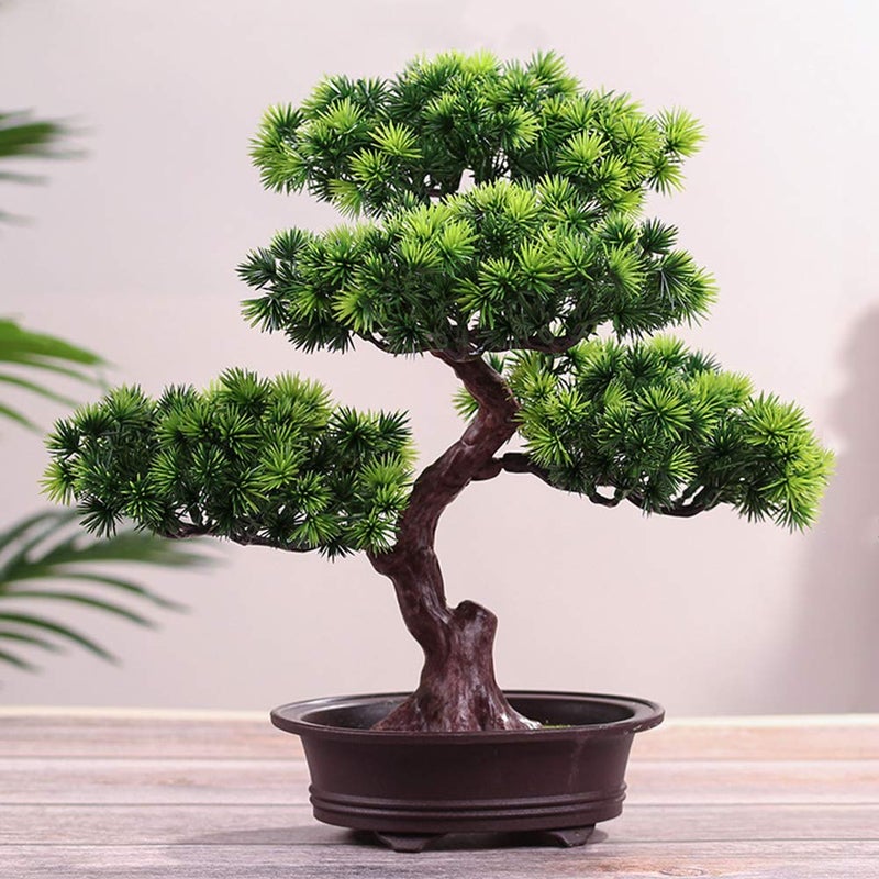 KOET Artificial Bonsai Pine Tree, 11Inch Faux Potted Plant Desk Display Fake Tree Pot Ornaments, Japanese Cedar Bonsai Plant for Home, Office Decoration - Image 2